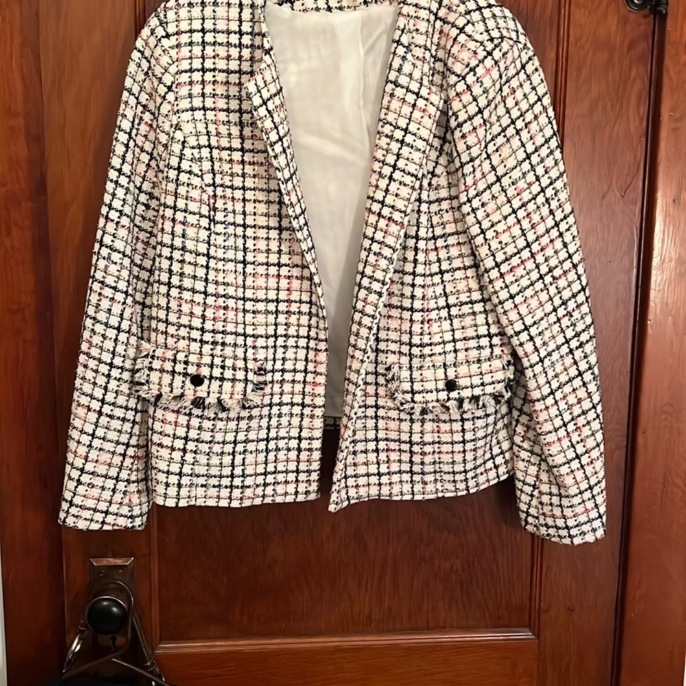 Kasper Women's Tweed Blazer - Black, White, and Pink